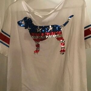 Victoria Secret PINK Patriotic Sequin Dog Kids Shirt
